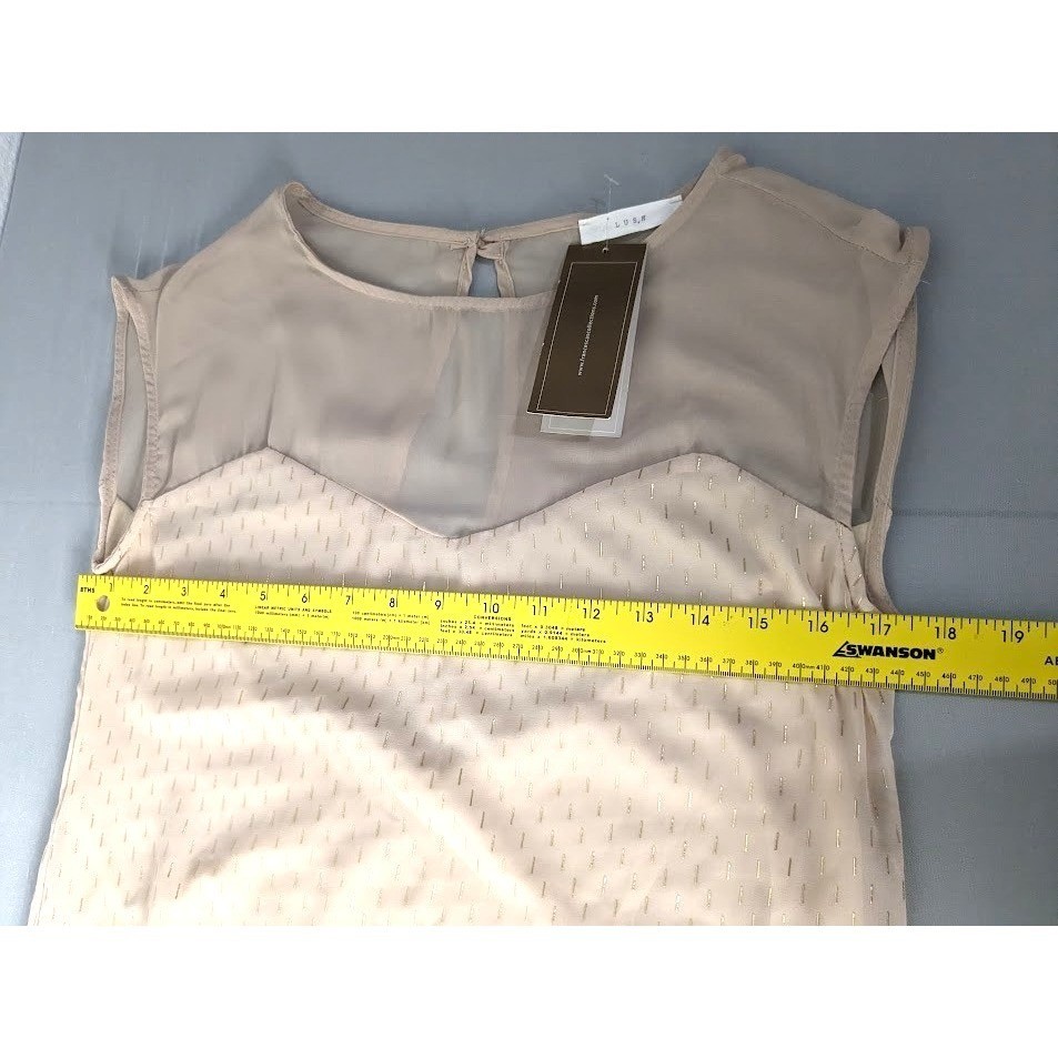Francescas Collection Ivory and gold sheer panel dress sz SM tag price $48 NWT