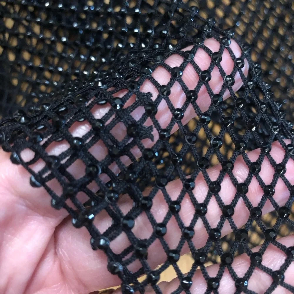 Windsor Good Vibes Fishnet Rhinestone Open Back Black Midi Dress L NWT