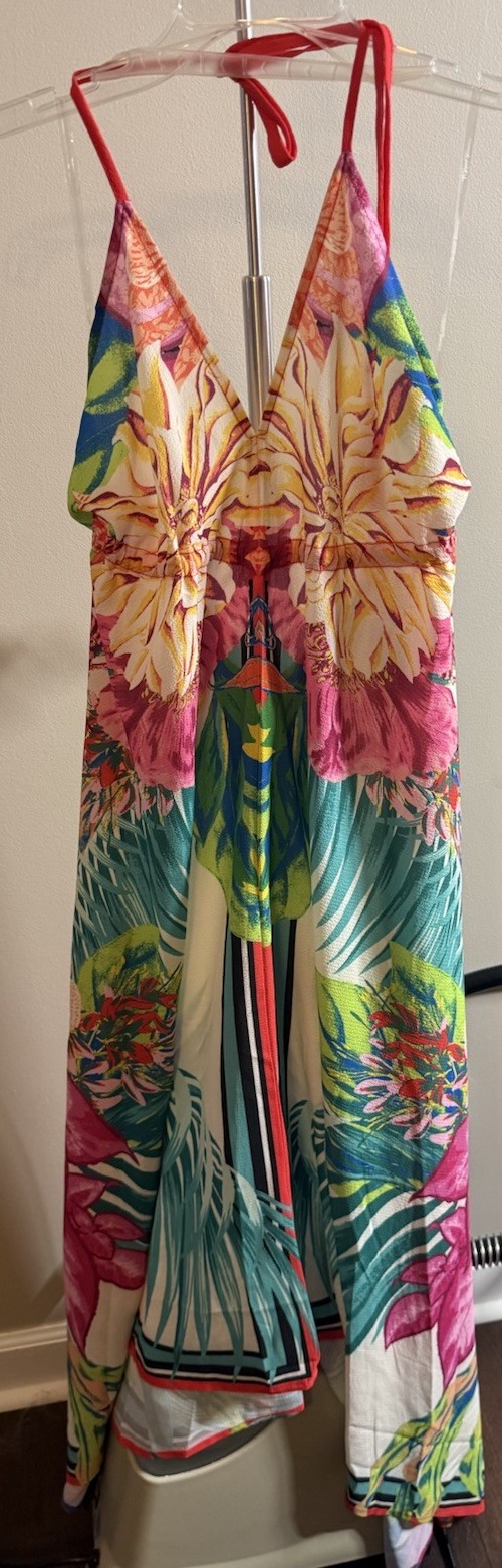 ❤️Flying Tomato bright Tropical Floral Halter Dress Vacation beach summer Sz L