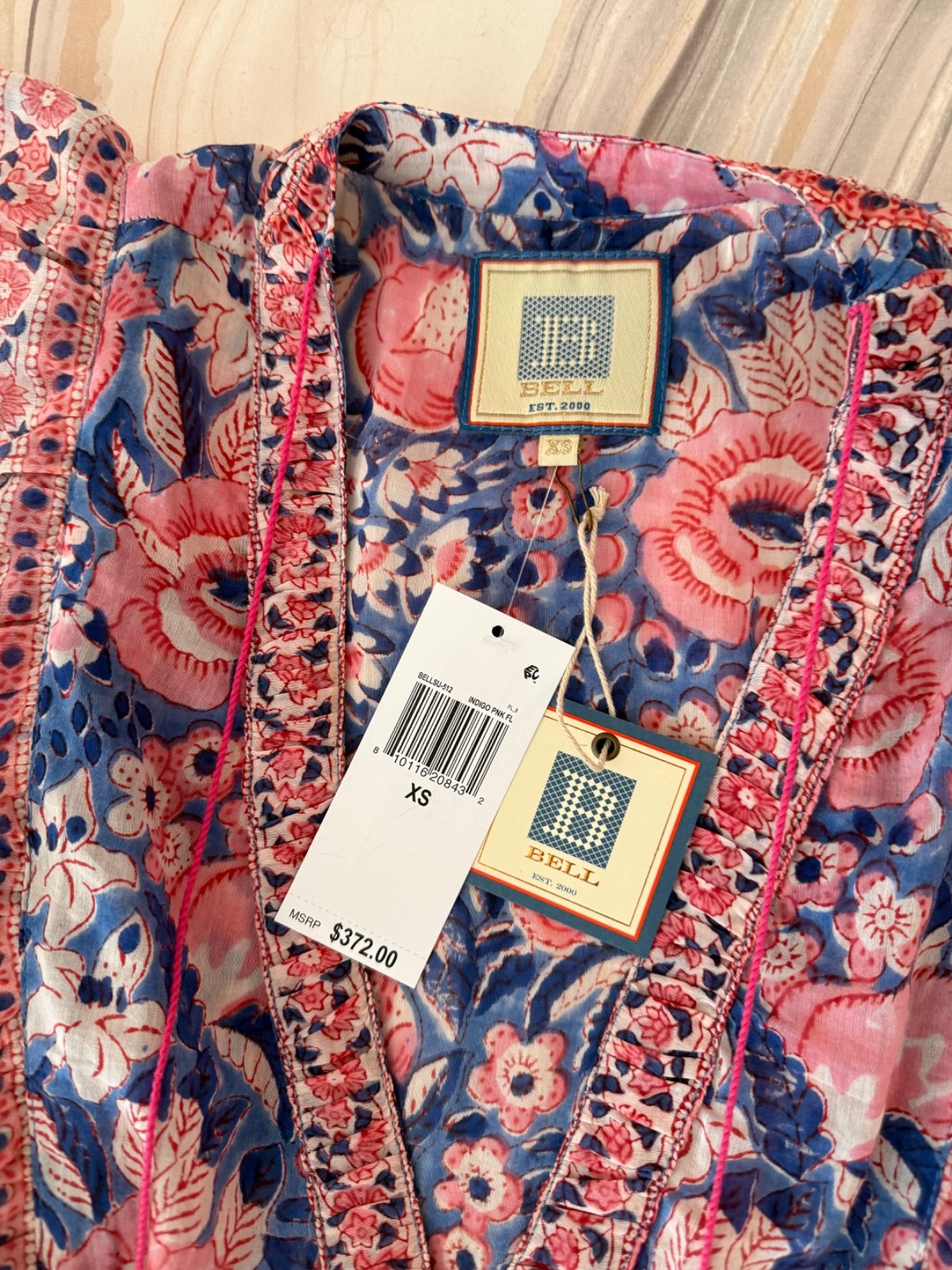 NEW! BELL by Alicia Bell Phoebe Maxi Dress Pink Blue V Neck Size XS $372