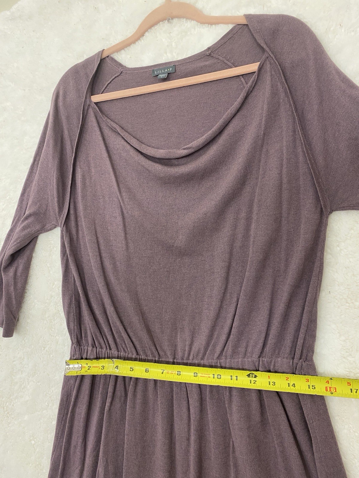 Lilla P Womens Draped Neck Cashmere Blend Mini Sweater Dress Size Large $198