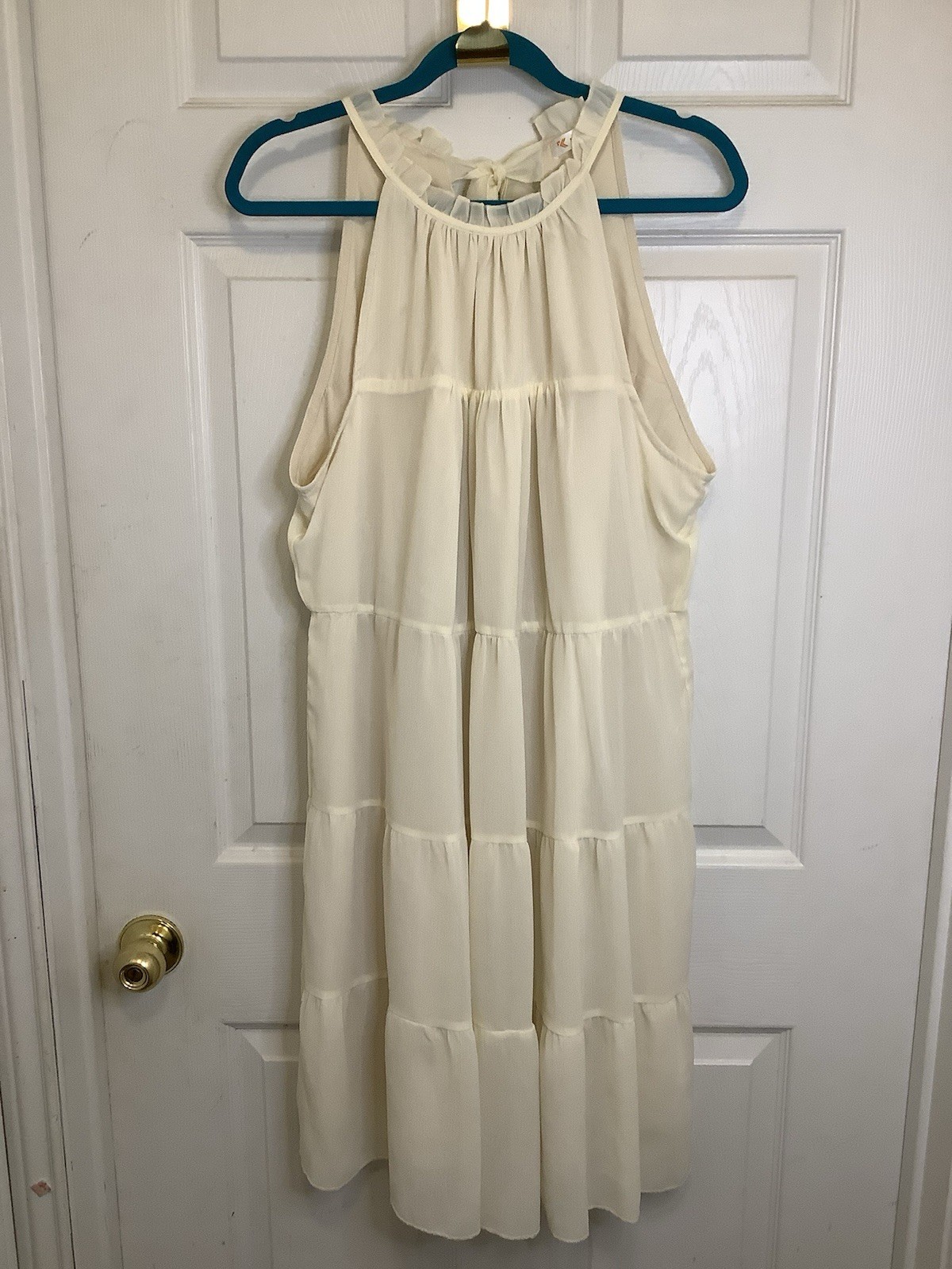 Kirundo Cream Halter Tie Back Sleeveless Tiered Cottage Core Dress Sz XL