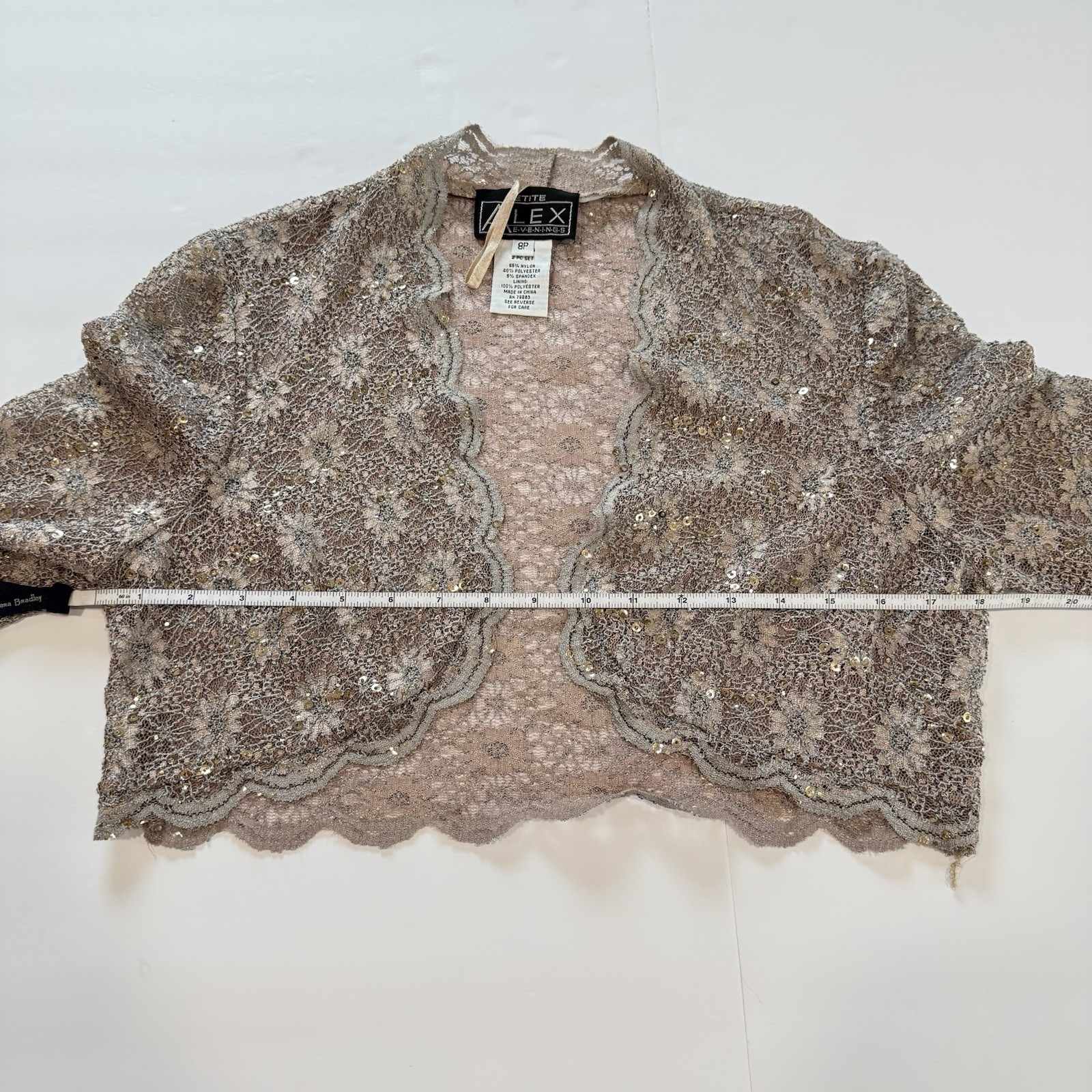 Alex Evenings Champagne Lace Sequin Two Piece Jacket Sleeveless Dress Size 8P