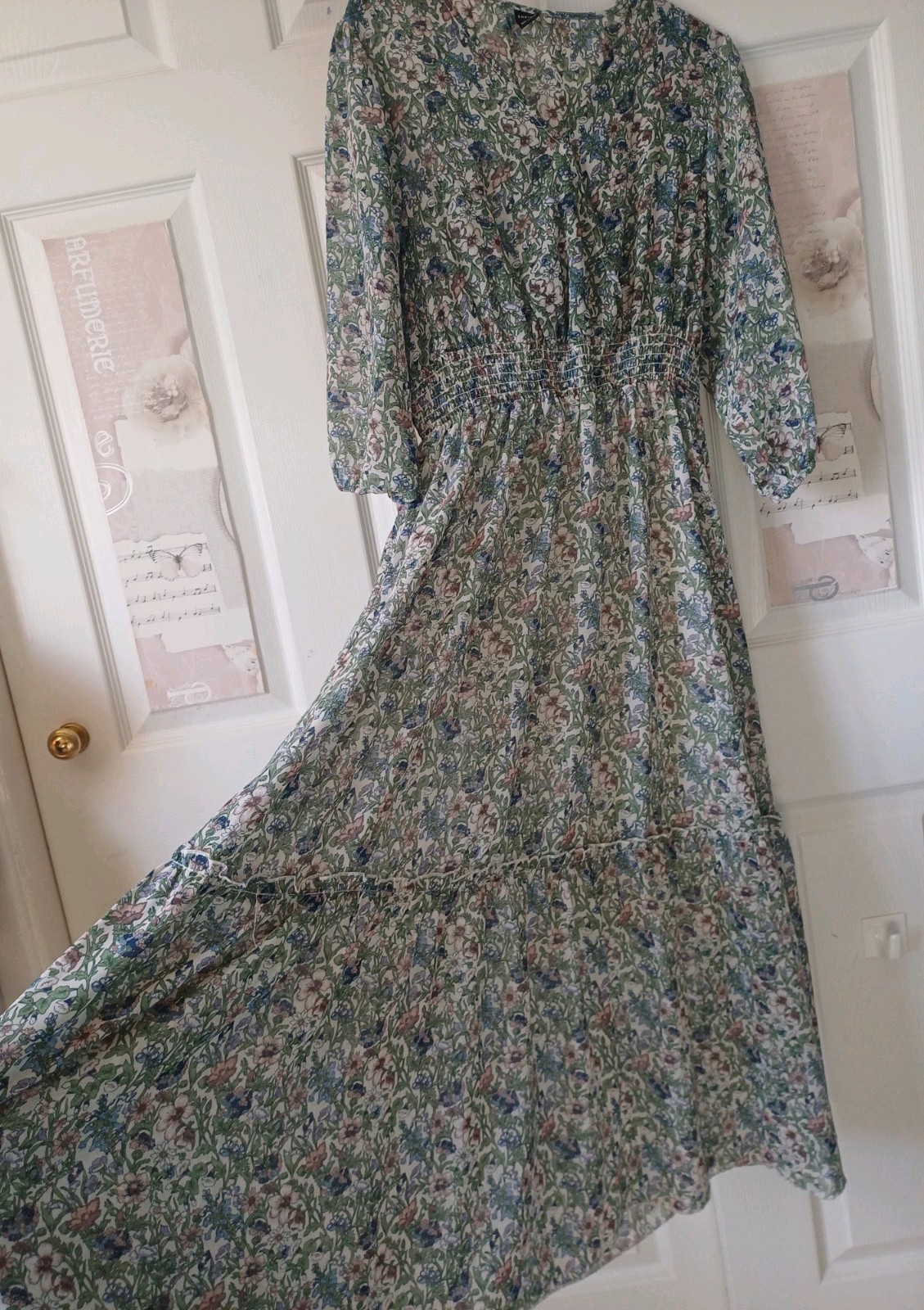 Pretty Green Cream Floral Mix Sheer Lined Light Floaty Boho Dress 👗 L 12 14