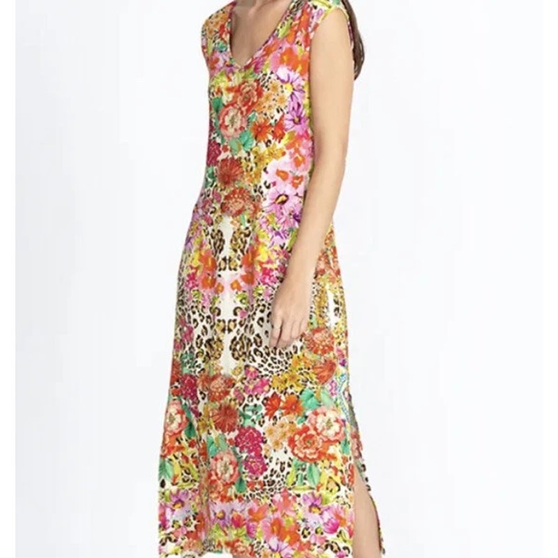 Johnny Was Bamboo Wild Garden High Slit Knit Dress Multicolor Size XS