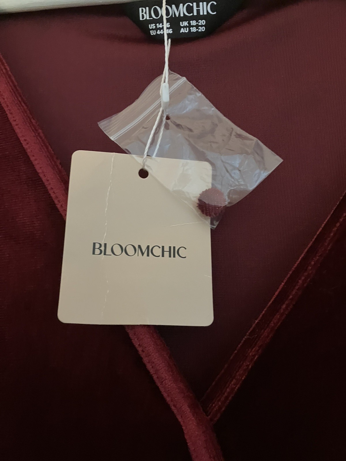 Bloomchic Size 18/20 Burgundy red 3/4 sleeve Synthetic Velvet Midi Dress
