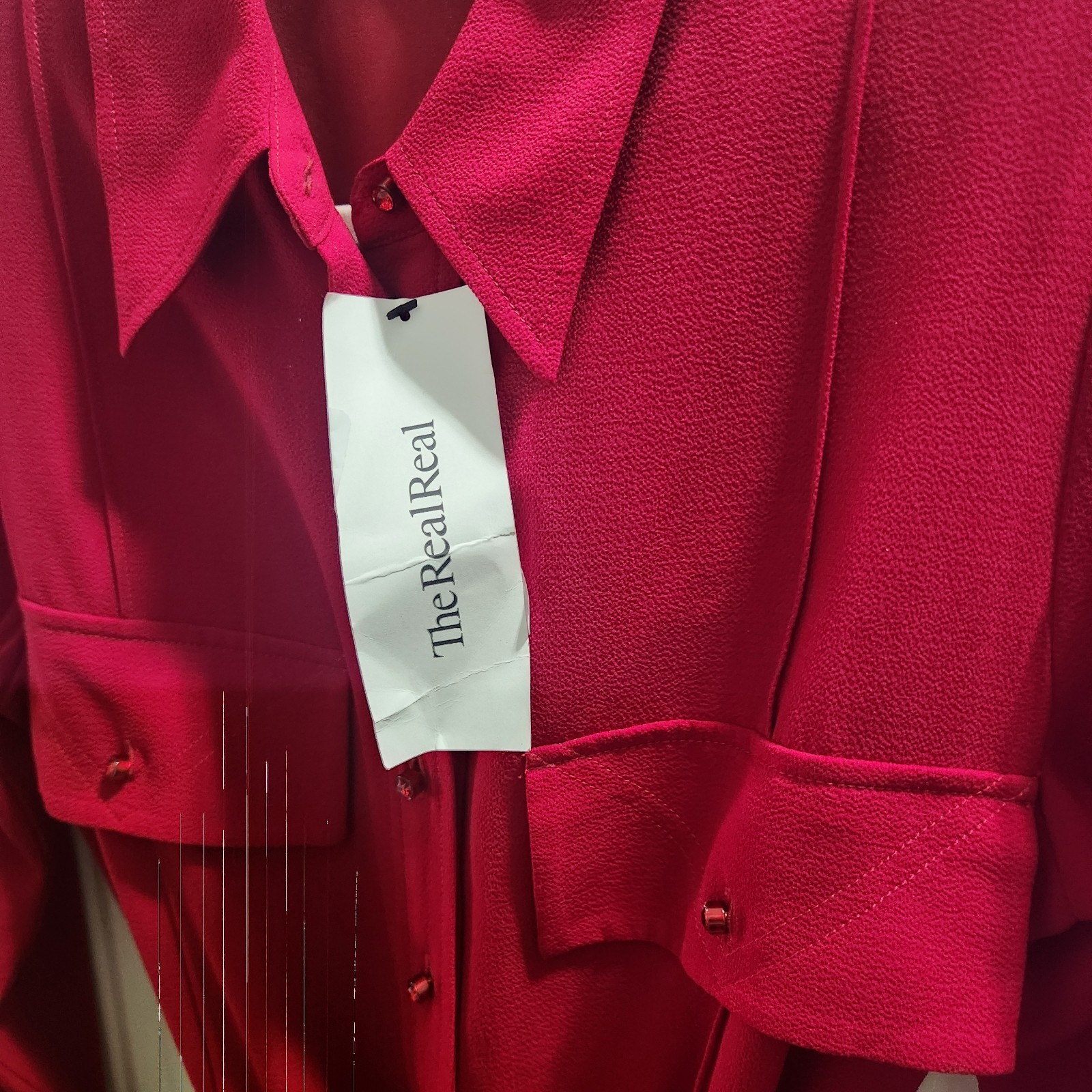 St. John Red Sz S Crepe Belted Collared Button Front Long Sleeve Maxi Dress