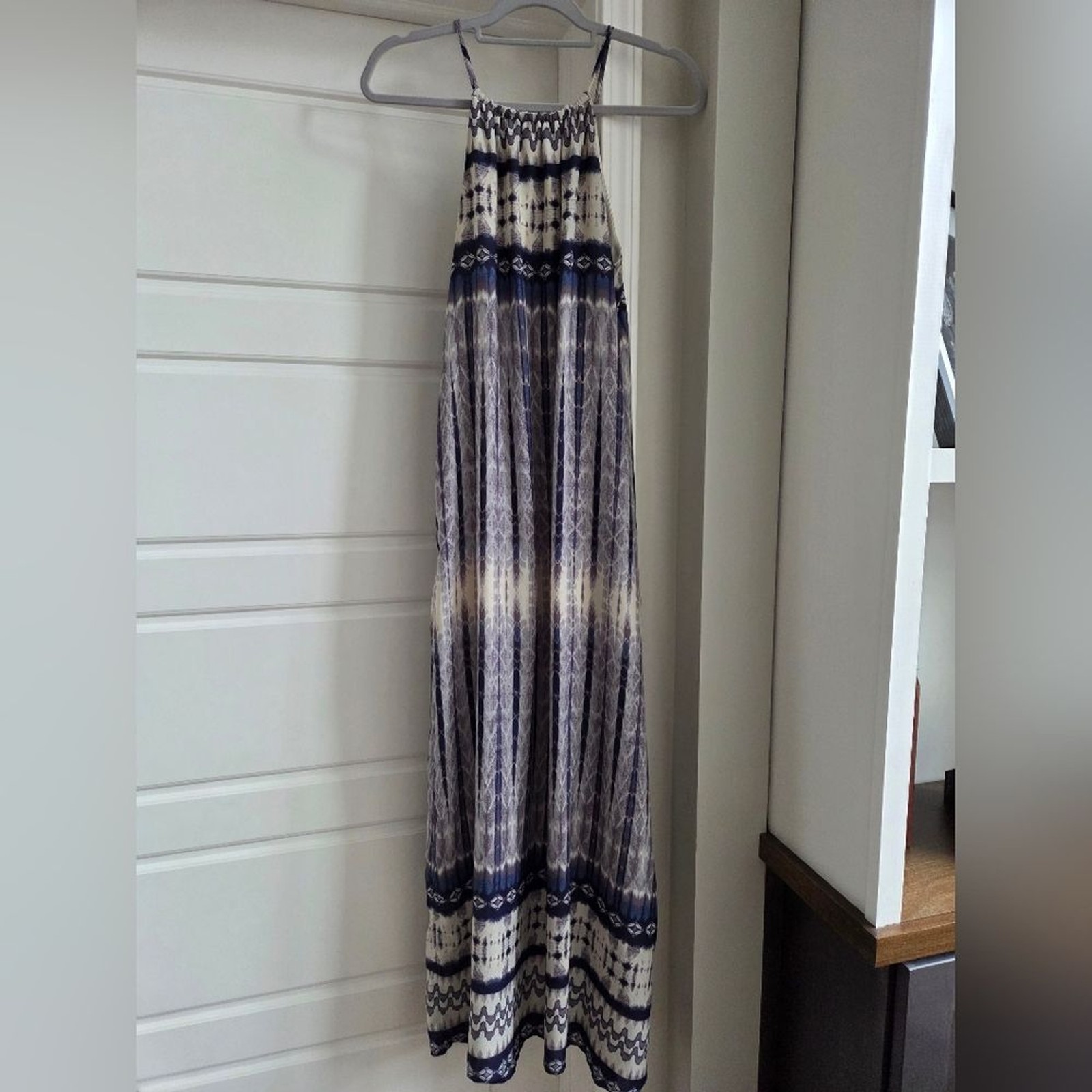 One Clothing Ombre Tye-dye Patterned Blue And Cream Maxi Dress