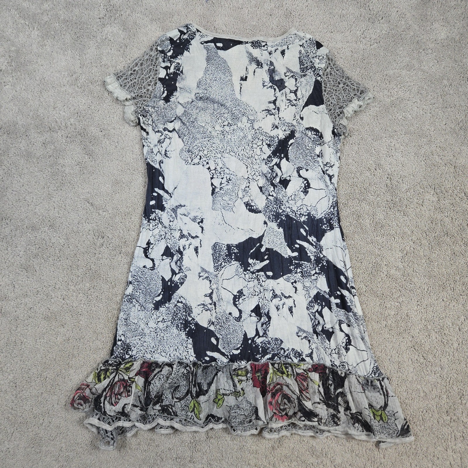 Fleur De Lis Mixed Floral Abstract Mini Dress Lace Mesh Tunic Top Artsy Boho L