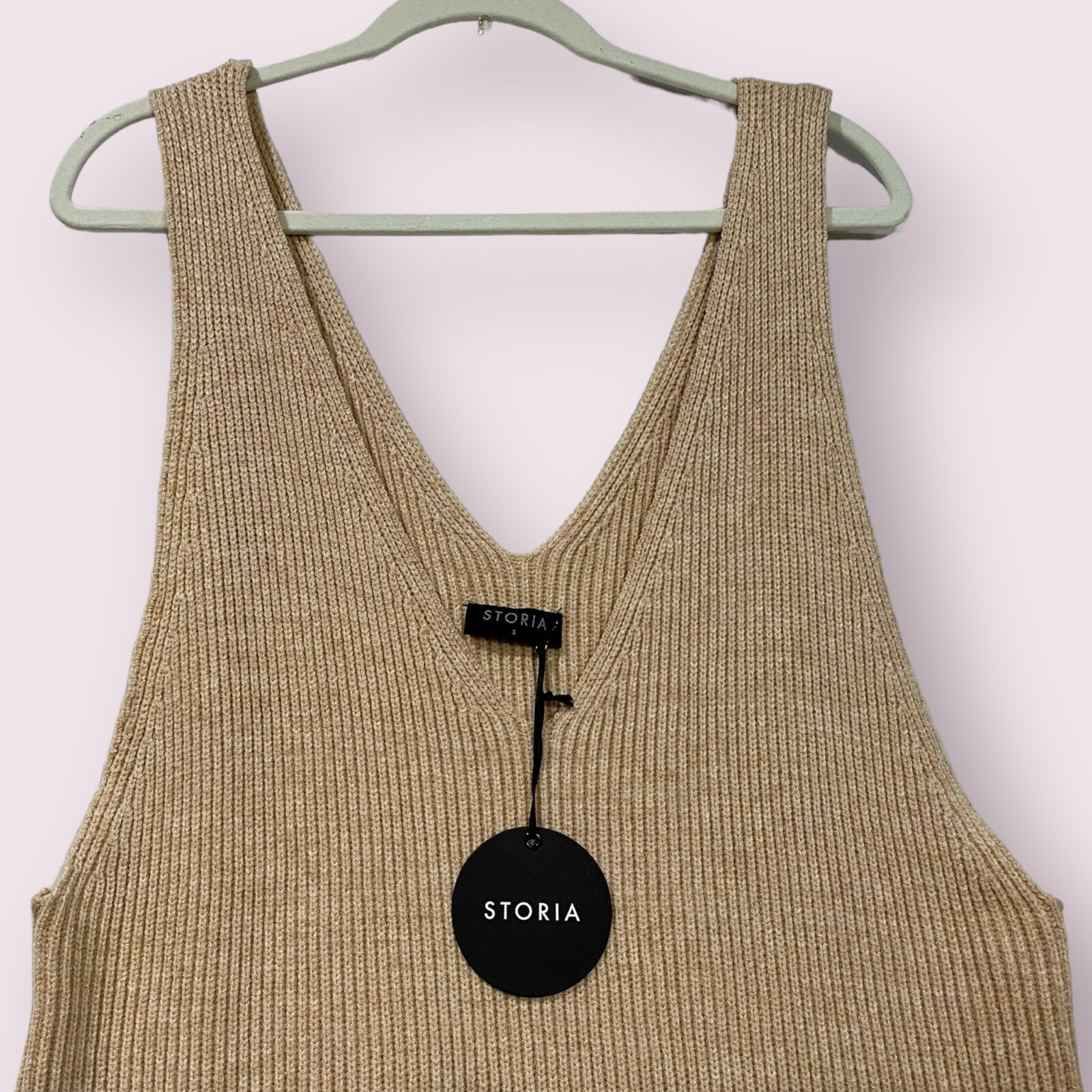 Storia Womens V Neck Sleeveless Sweater Dress Small Ribbed Knit Cozy Chic NWT