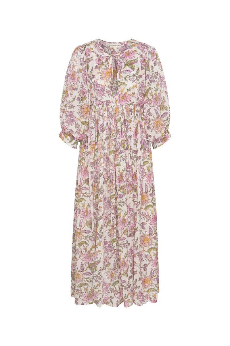 Daughters of India Kyra Dress XL Floral Cotton Tiered Maxi Boho Pockets