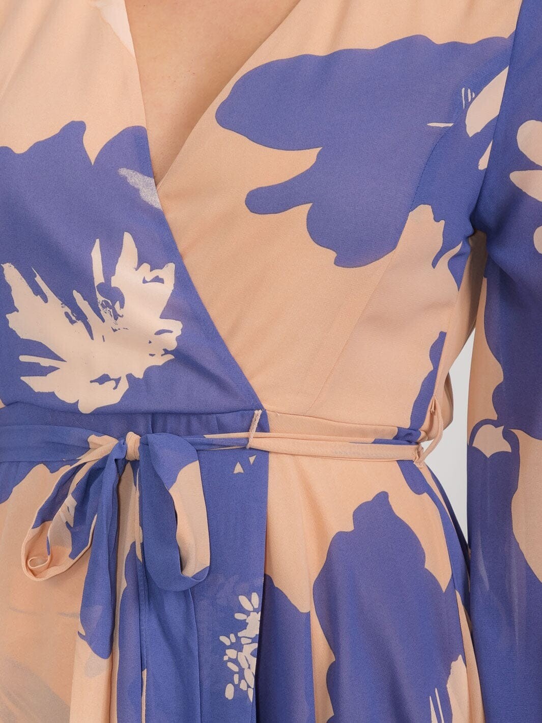 Peach and Blue Wrap Inspired Midi Maxi Dress Size Small Long Sleeve