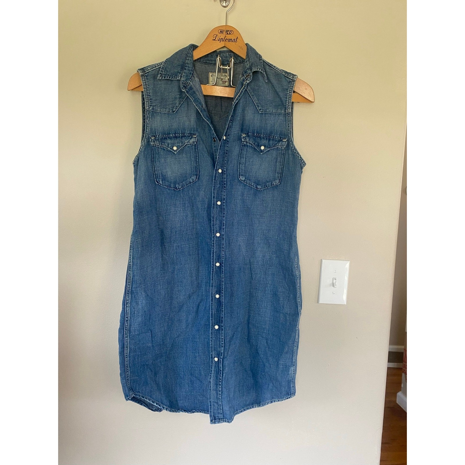 VTG. 1990 Polo Ralph Lauren Pearl Snap Front Western Yoke Denim Dress sz 12