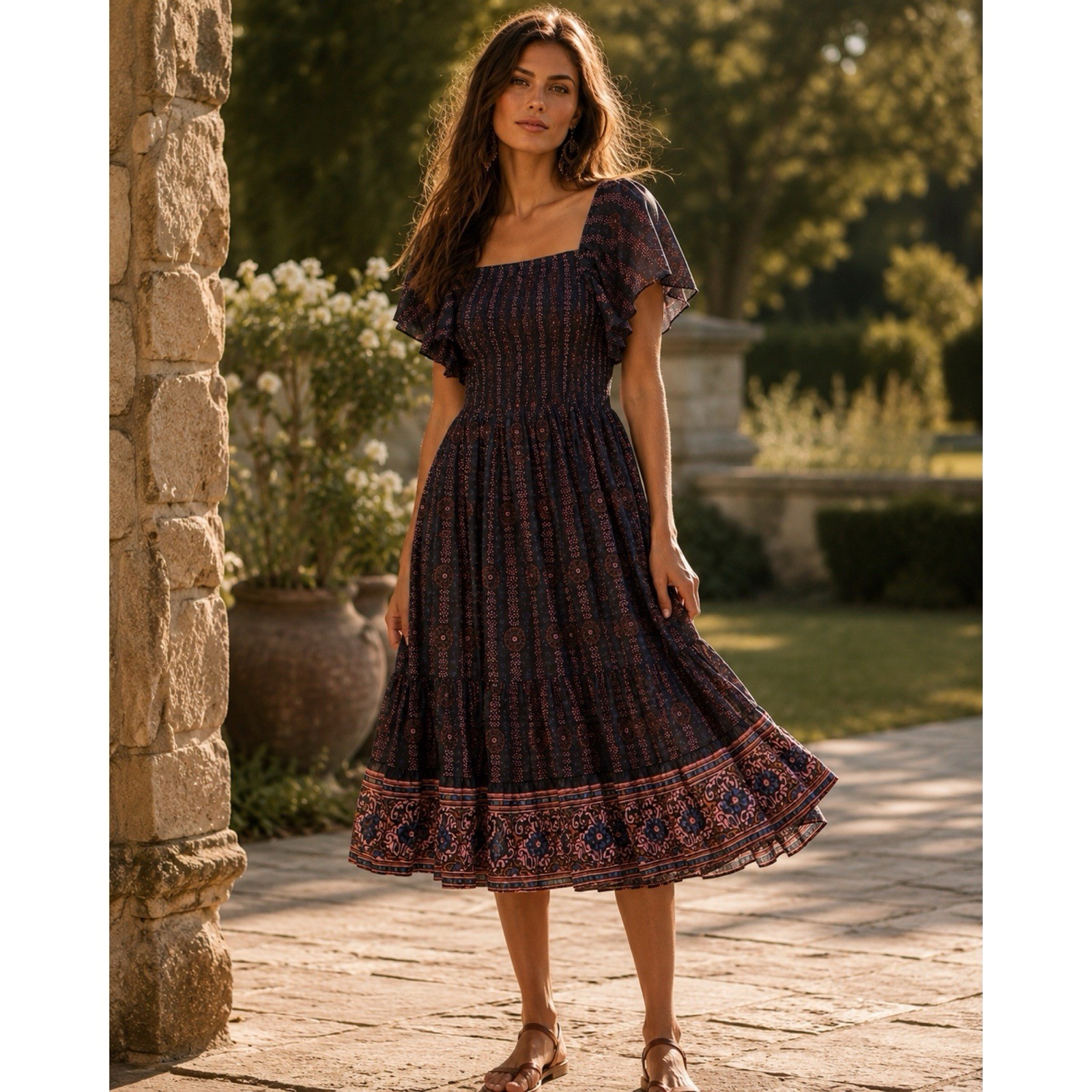 New $475 Figue Estelle Striped Floral Midi Dress XL
