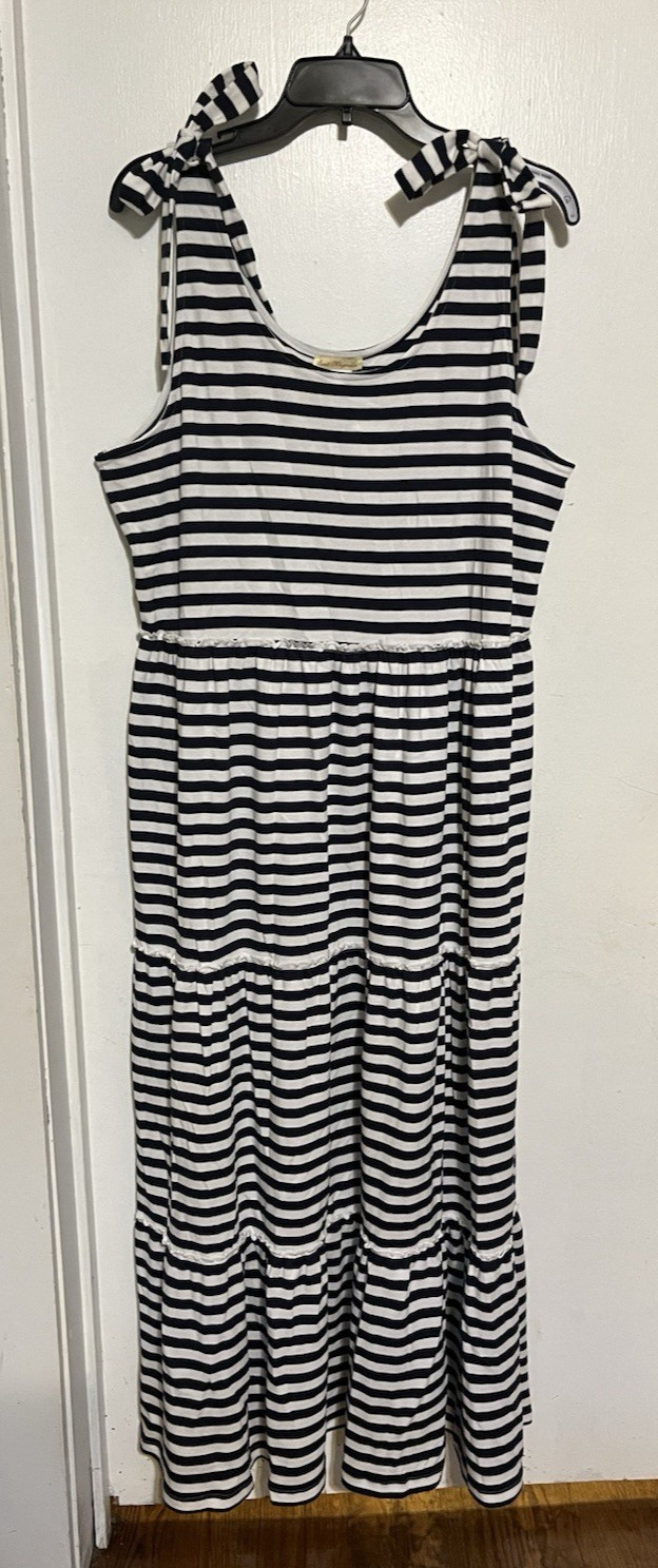Sweet Magnolia Cracker Barrel Blue & White Stripe Maxi Dress Bow Tie Detail XXL