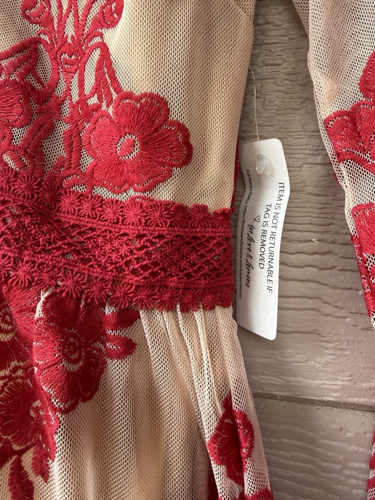 For Love & Lemons Red Berry Embroidered Mesh Maxi Dress NWT S Floral Lace