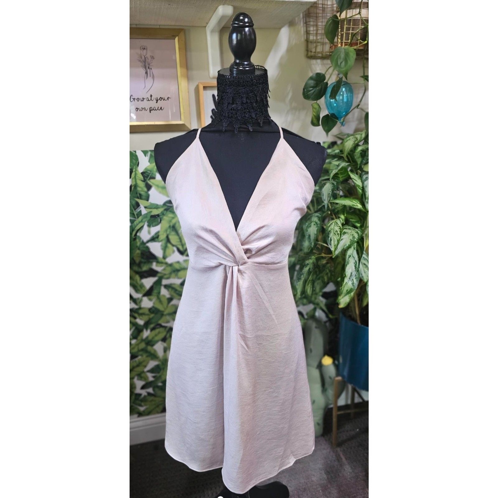 Express Twist-Front Halter Dress – Champagne, Size Small