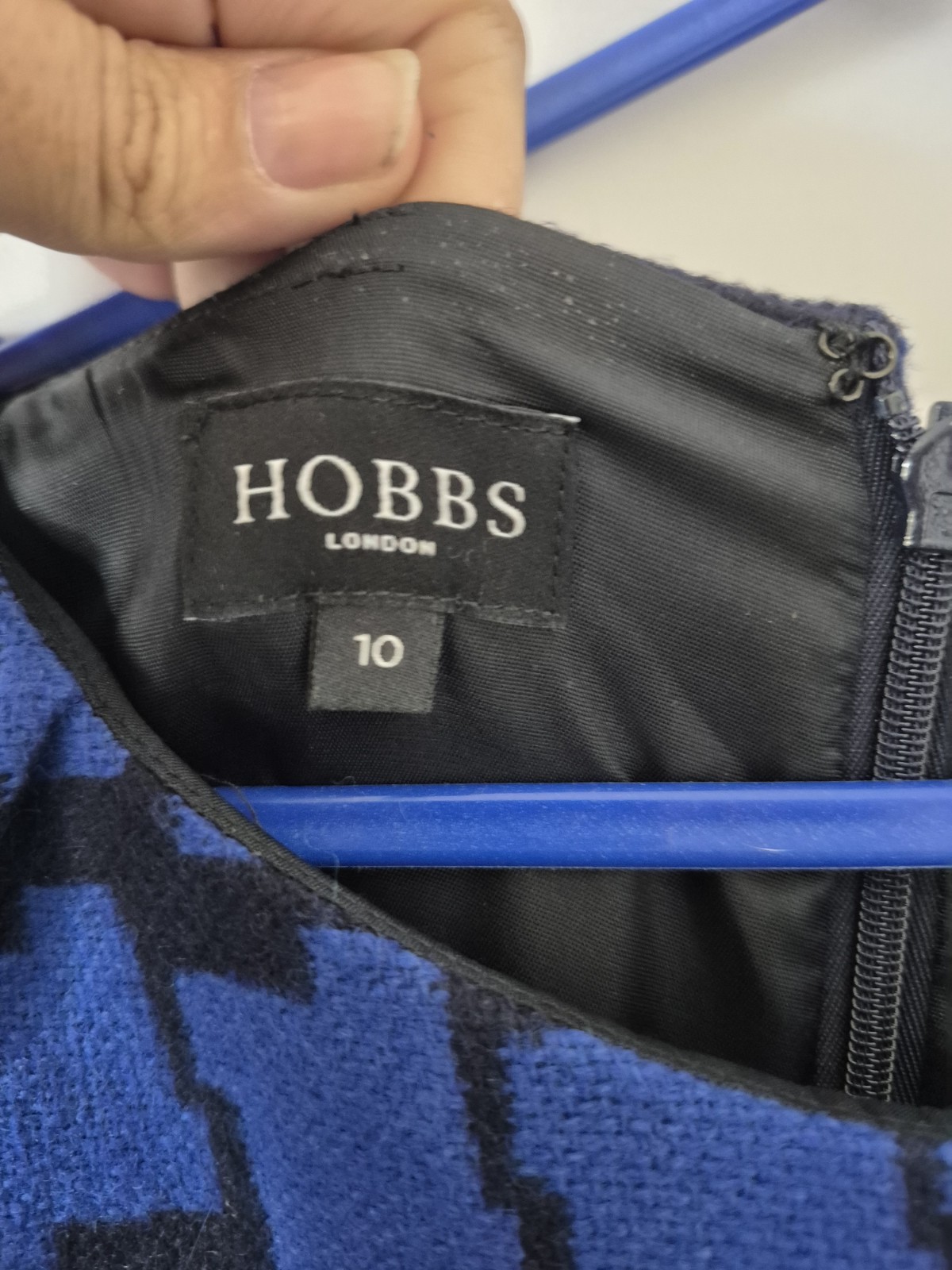 Hobbs London Blue Black Geometric Shift Dress Size 10 Wool Blend Lined Smart