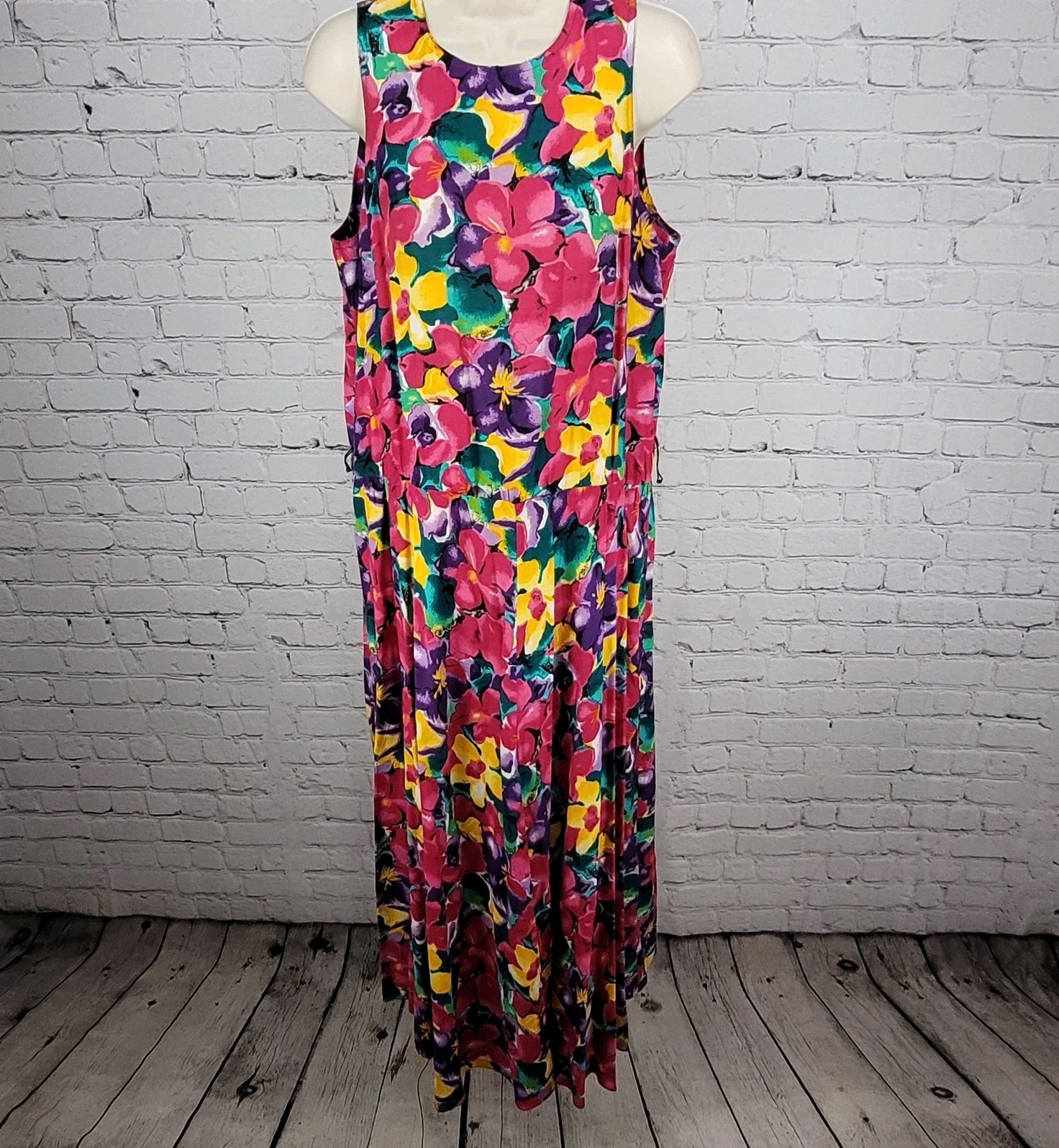 VTG E.D. Michaels Multicolor Floral Sleeveless Pockets Unlined Dress 15-16