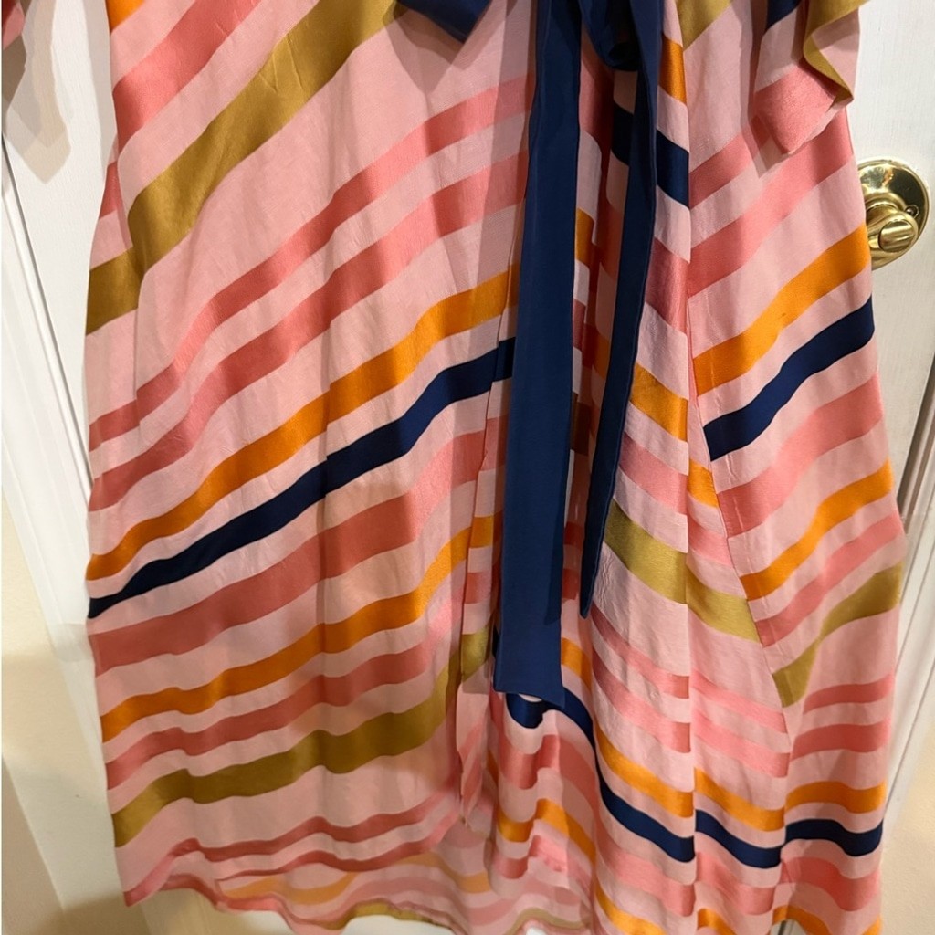 Trina Turk Peach Multicolor Striped Wrap Dress 16