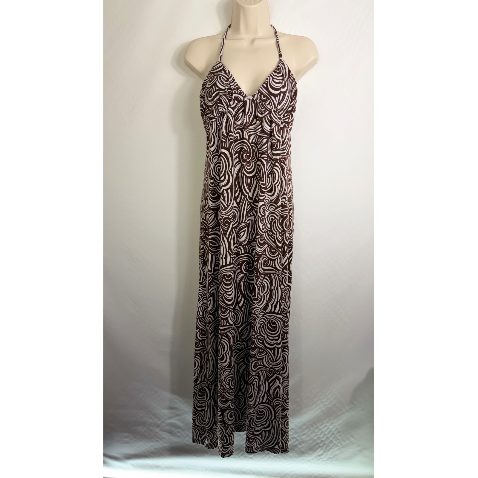 Rampage Dress Womens S Brown Swirl Halter Maxi Psychedelic Retro 2P70TM5 Boho
