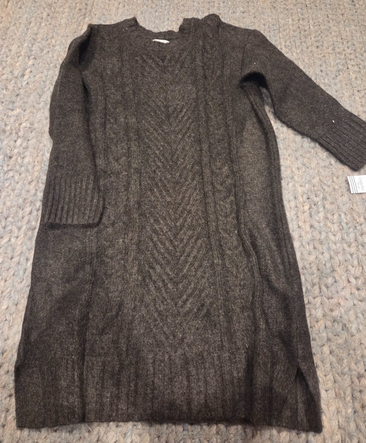 Ophelia Roe Knit Dress ~ charcoal ~ Unique Chevron Design ~ Size xL NEW sweater