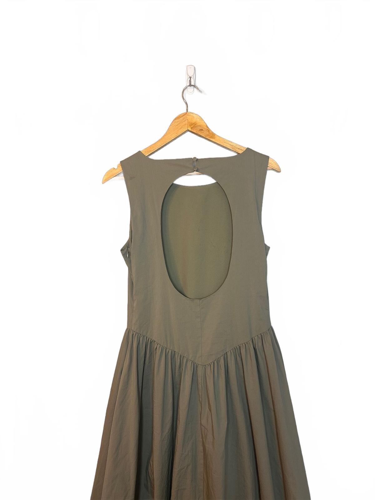 Camila Coelho Drop Waist Bubble Hem Open Back Midi/Maxi Dress in Sage Green M