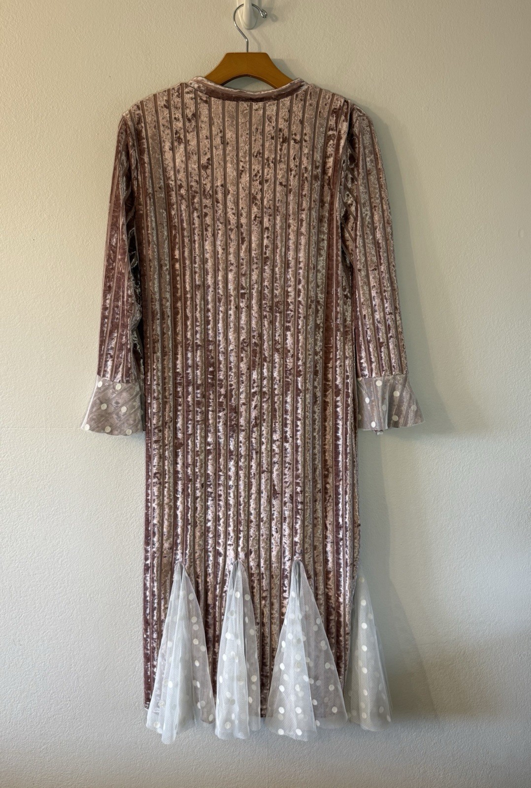 NWT Vicky And Lucas Pink Velvet Midi Mermaid Dress White Polka Dot Tulle Large