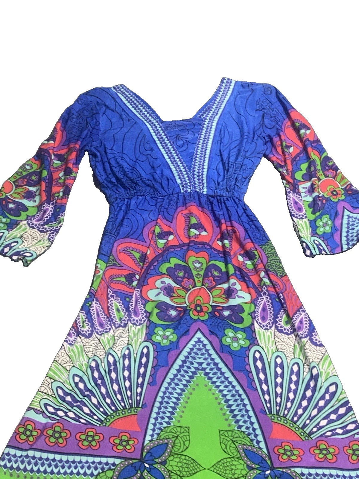White Mark Boho Fit & Flare Dress Women Medium Multicolor Geometric V Neck M