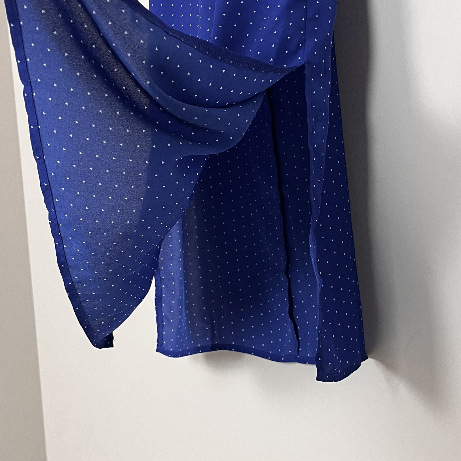 Lulus Paiton Royal Blue Midi Slip Dress Geo Polka Dot Semi Sheer Lightweight S