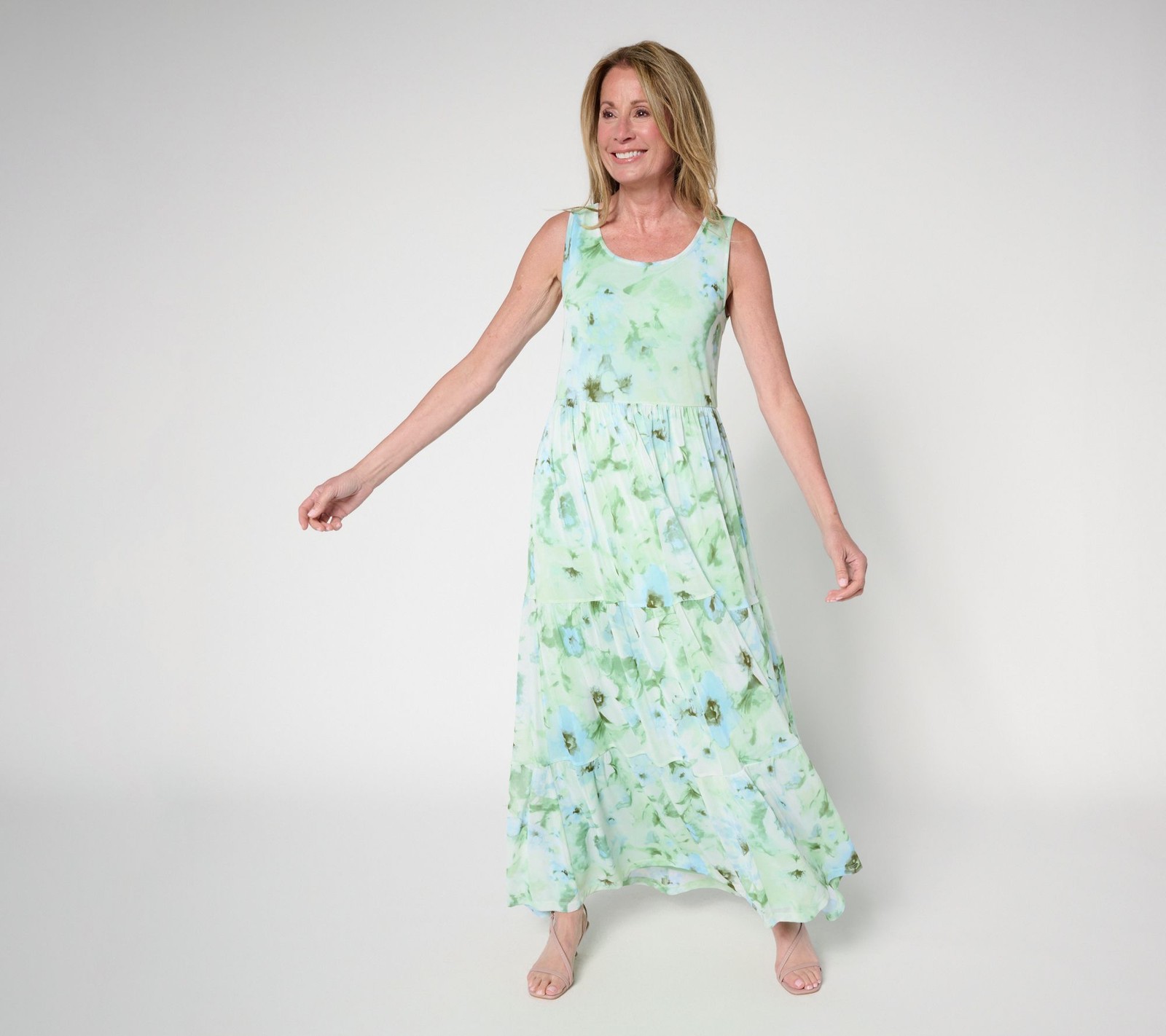 Susan Graver Women’s Petite Dress PL Printed Mesh Tiered Multi-colored A694268