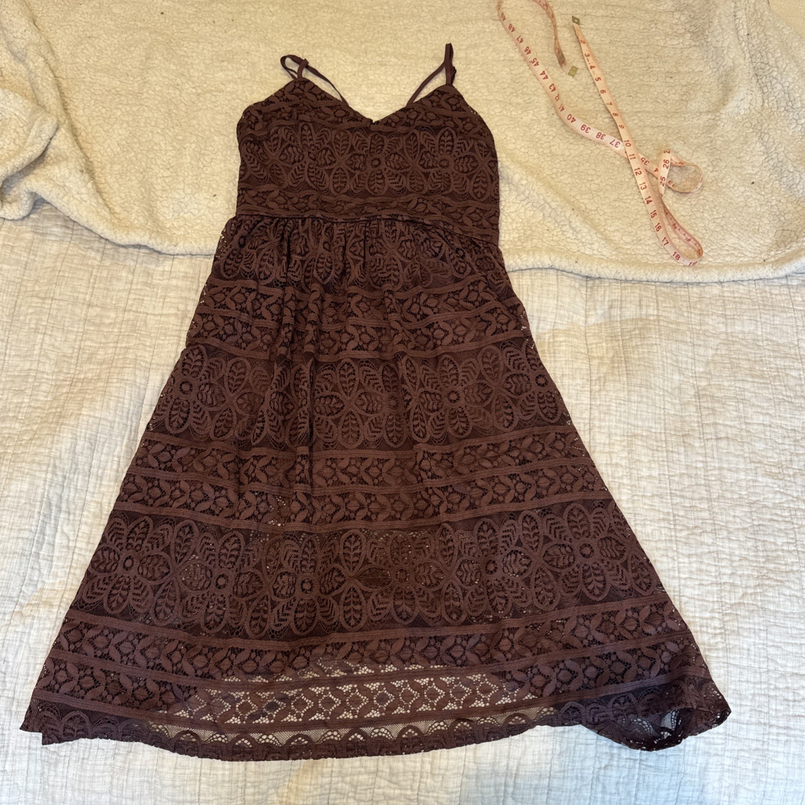 Xhilaration M Lace Empire Waist Midi Babydoll Dress Wine Color