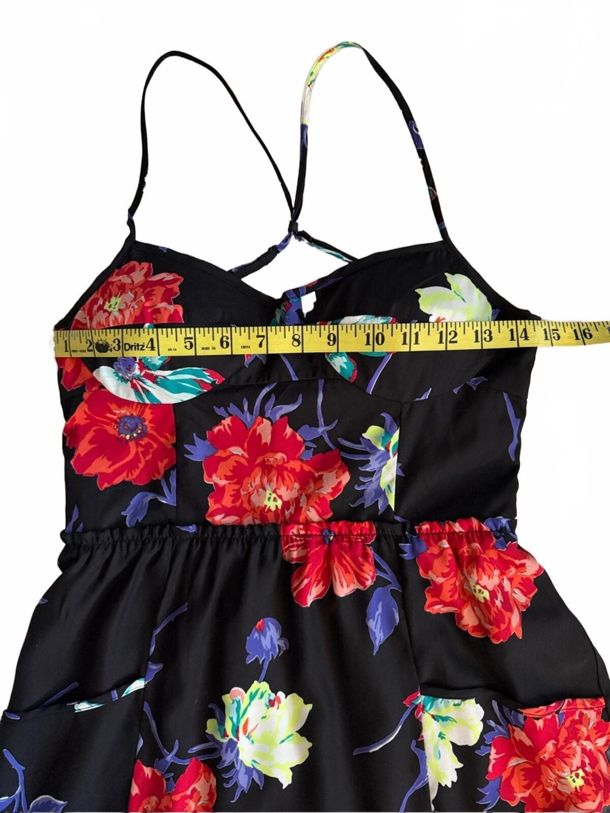 American Eagle Black Floral Spaghetti-Strap Mini Dress