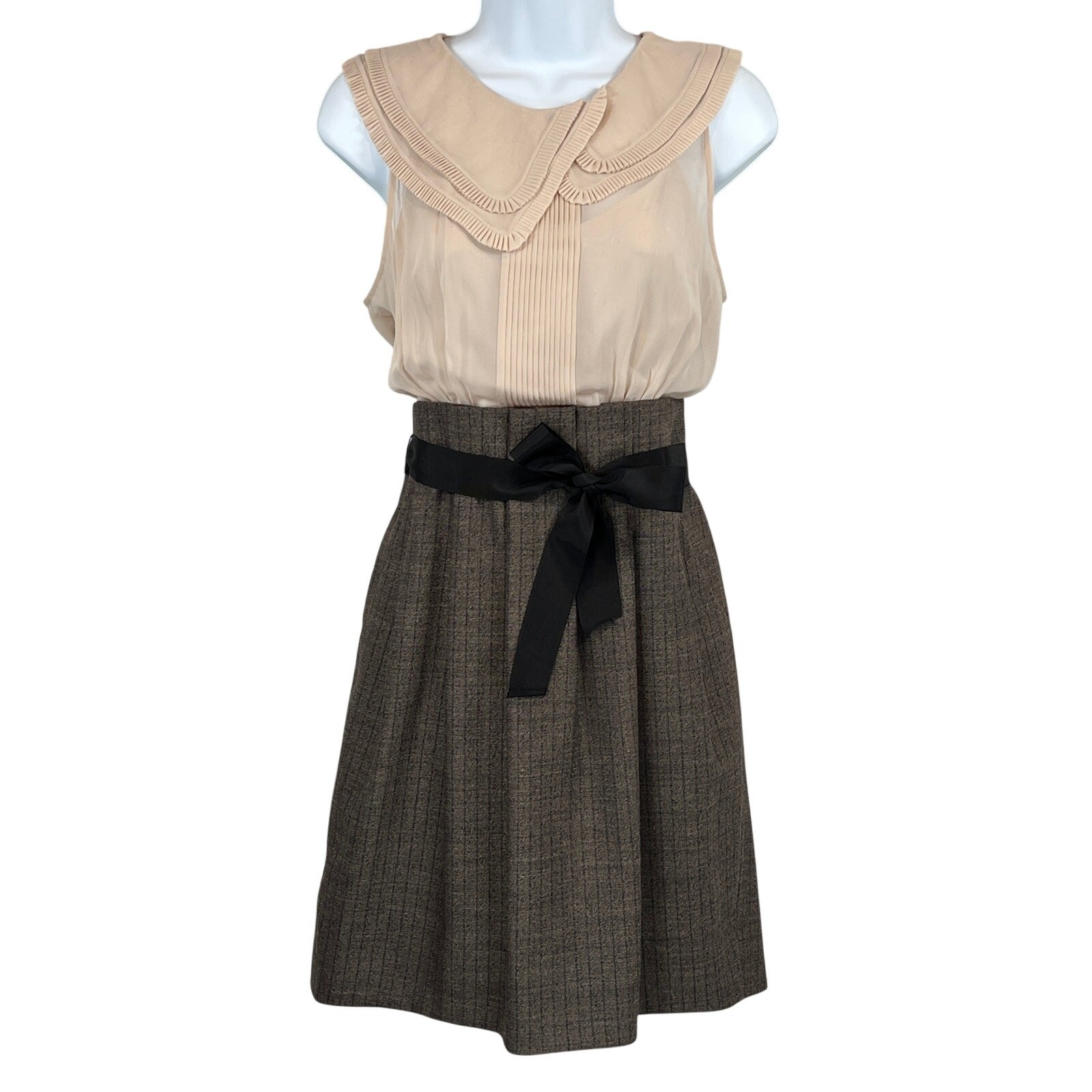 BCBGMaxAzria Chiffon Tweed Sleeveless Midi Dress Womens 8 Sheer Wool Blend