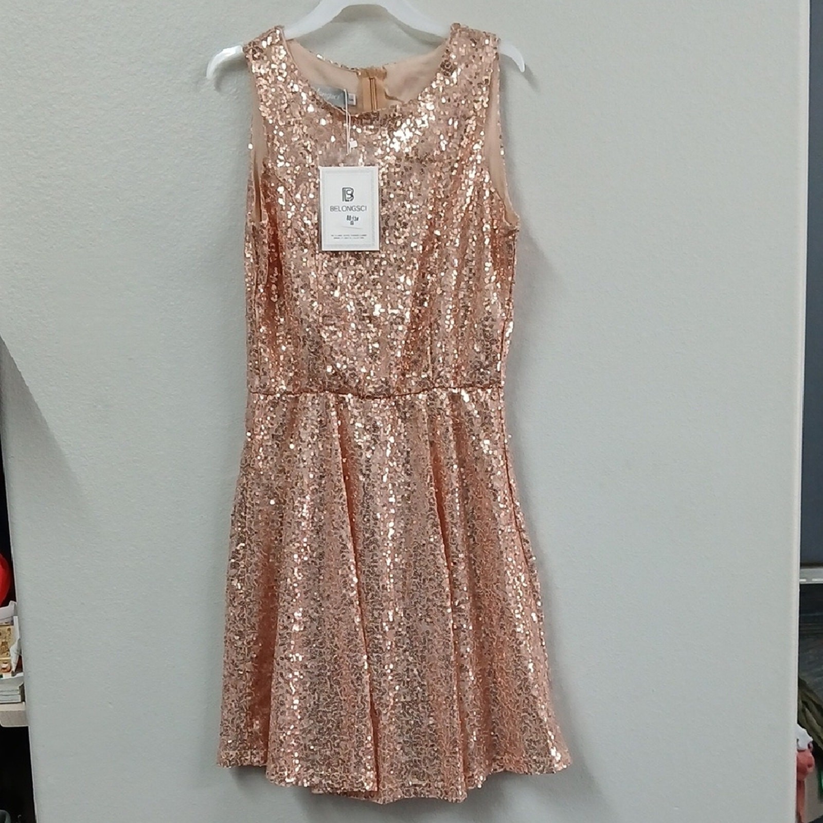 Belongsci Gold Sequin Sparkle Midi Dress Size Small