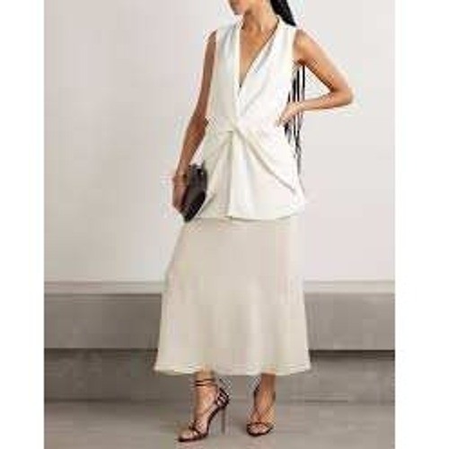 Brandon Maxwell Sutton Silk Vest Midi Dress Ivory Twist Drape Sz 16 NWT $1995