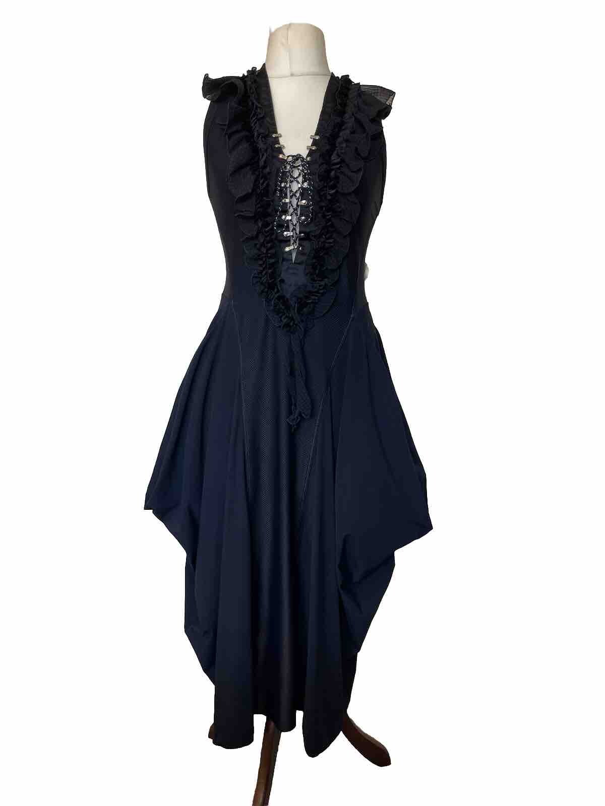 High Tech Claire Campbell Dress Size UK 8 Navy Blue Parachute Hem Lace Up