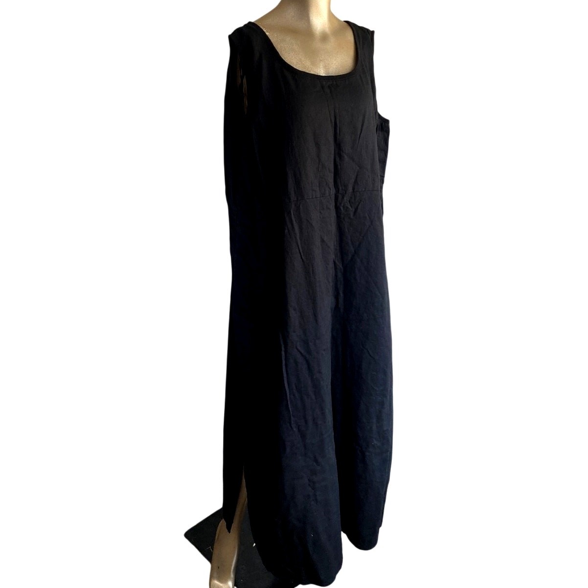 Elisabeth Liz Claiborne 100% Linen Dress Plus 20 Black Sleeveless Maxi Ankle Vtg