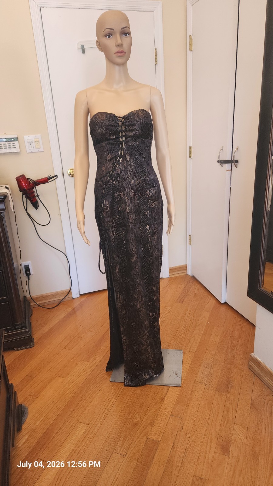 Windsor Strapless Faux-Snakeskin Maxi Dress in Brown And Gold
