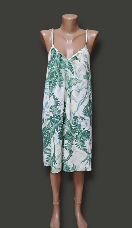 H&m Green Botanical Leaf Spaghetti Strap Dress Size S