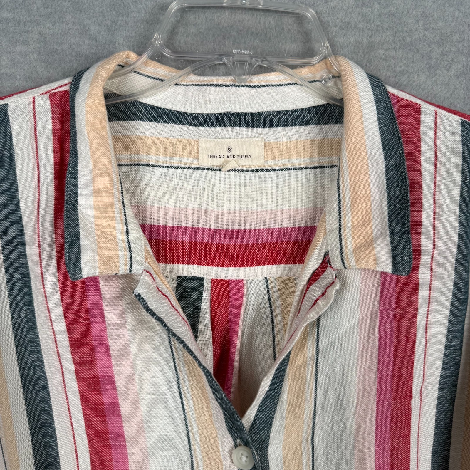 Thread & Supply M Striped Belted Short Shirt Dress Rayon Linen Cap Sleeves Beach