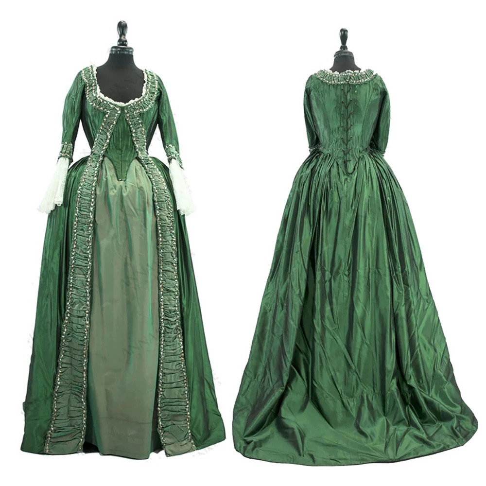 18th Century Victorian Green Evening Dresses Medieval Layered Party Ball Gowns
