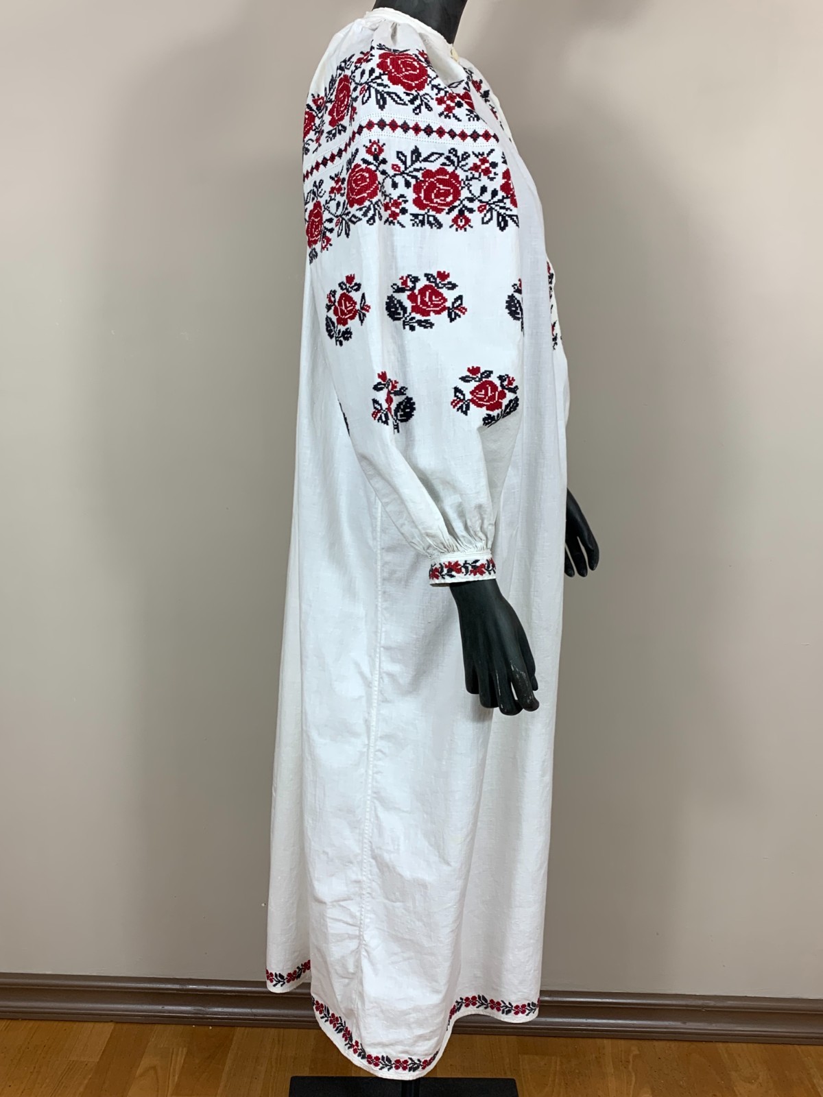 Vintage Ukrainian Embroidered Linen Vyshyvanka Dress Handmade Folk Shirt