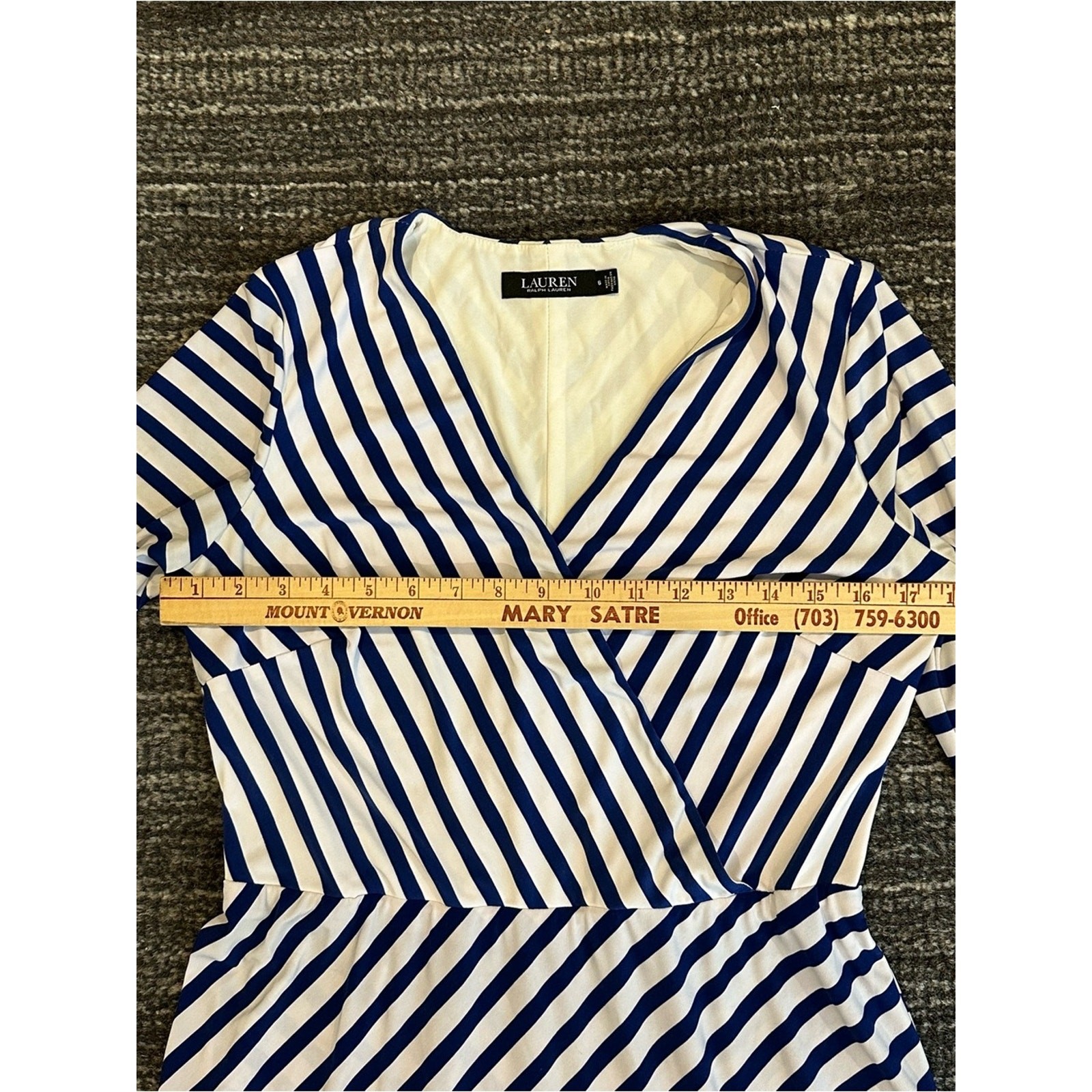 Lauren Ralph Lauren Blue White Striped Surplice Midi Dress Size 6 Coastal Preppy