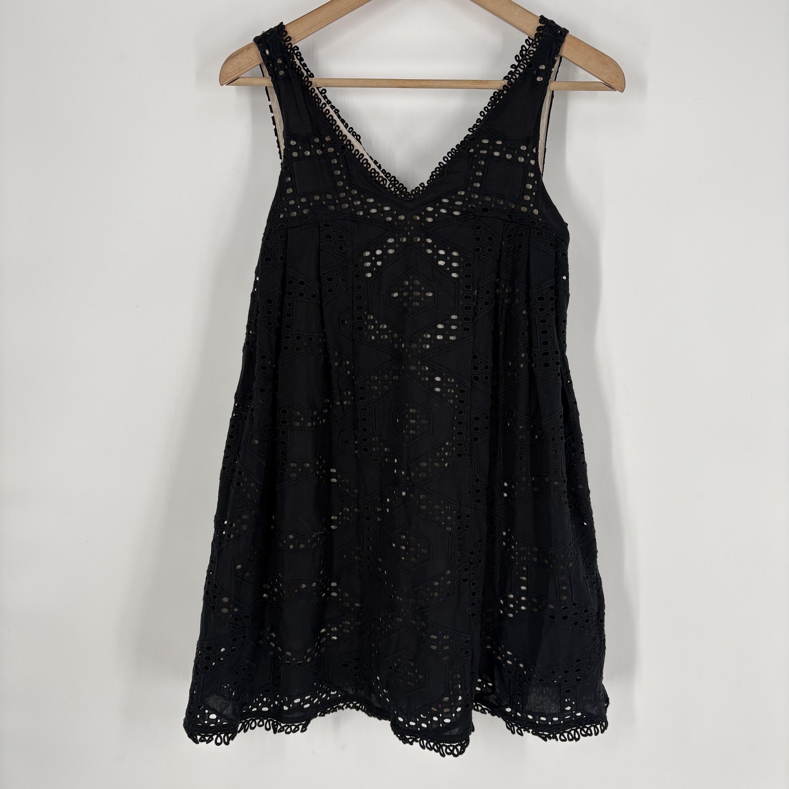 Maeve Dress Womens P2XS Black Eyelet Lace V Neck Sleeveless Swing Sundress