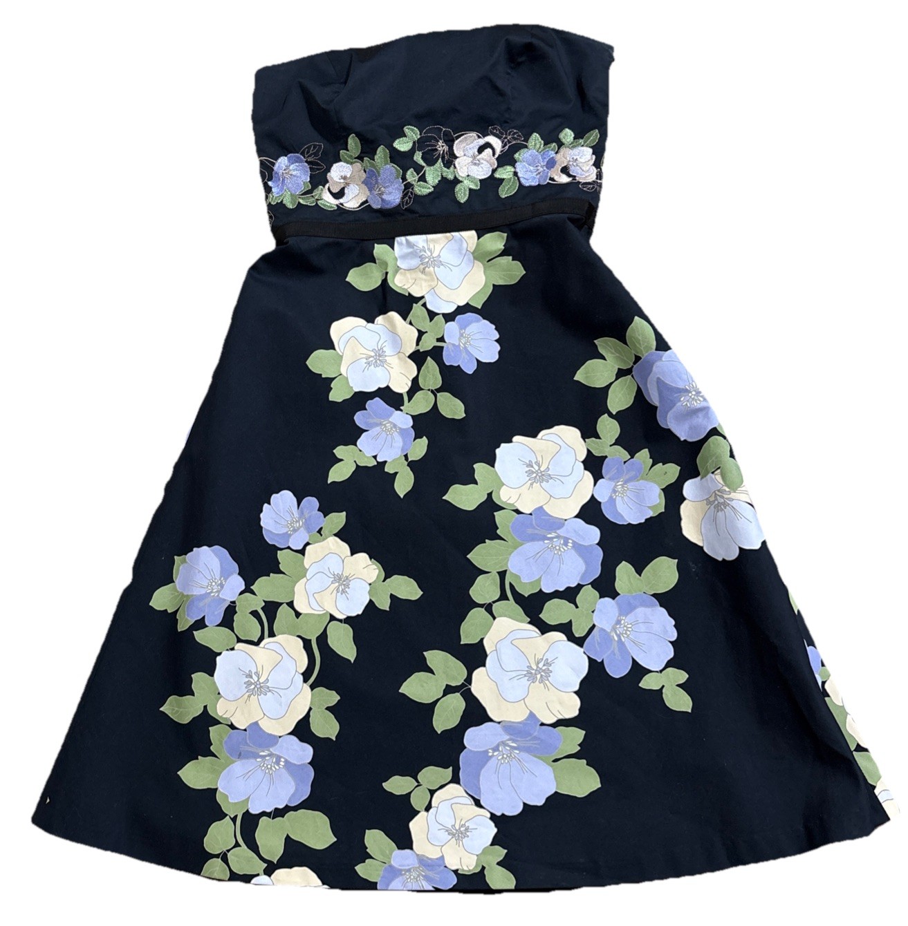 ANN TAYLOR LOFT PETITES STRAPLESS EMBROIDERED FLORALS -RIBBON EMPIRE DRESS SZ 0P