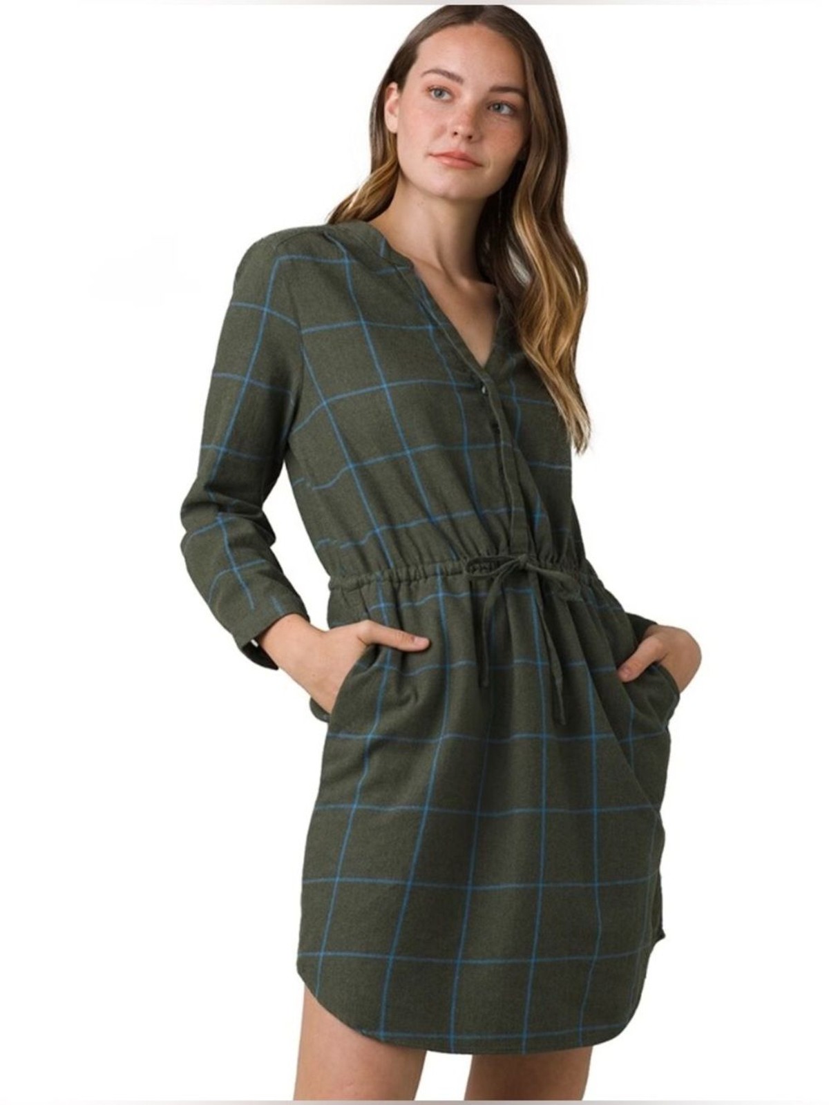 PrAna Loop to Pines Dress 100% Organic Cotton Midi Shirt Dress Kale Green Size S