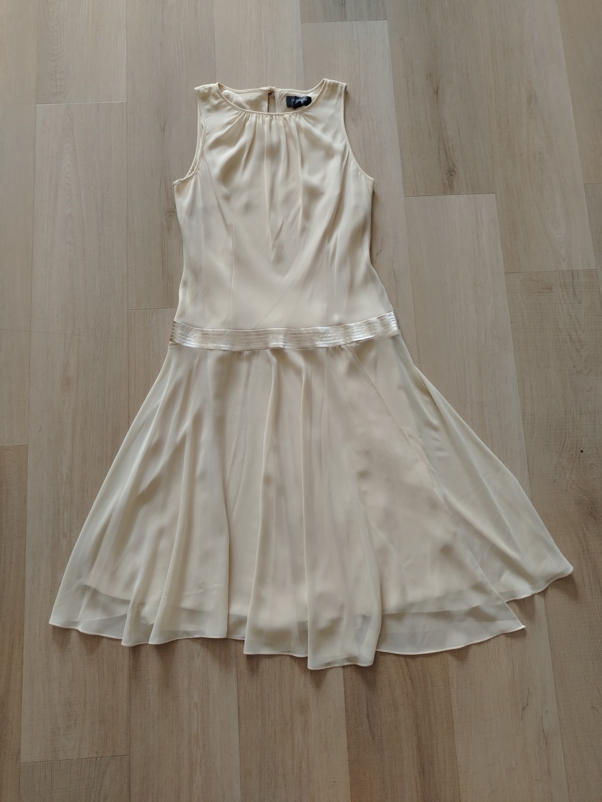 Liz Claiborne vtg 90s Flapper Dress size 10 Sleeveless Drop Waist Beige lined