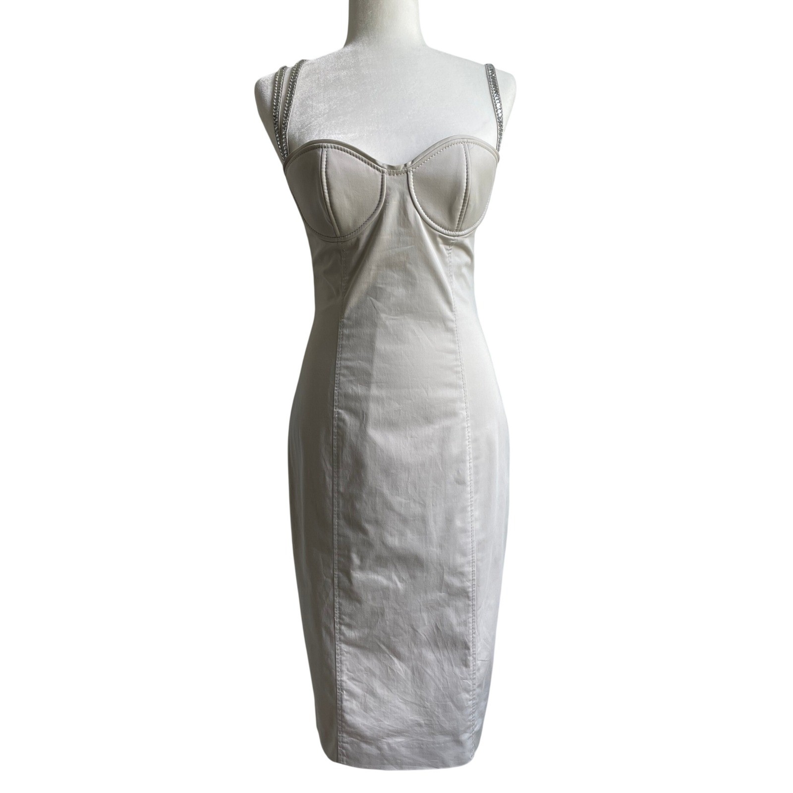 Gio’ Guerreri Rhinestone Strap Asymmetrical Midi Dress Italian Gray IT 42 US 6