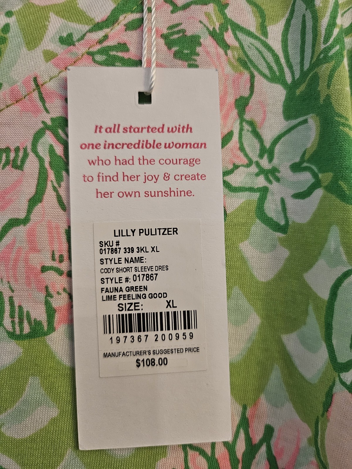 Lilly Pulitzer Cody Shift Dress Floral Green Pink XL Flutter Sleeve Cotton